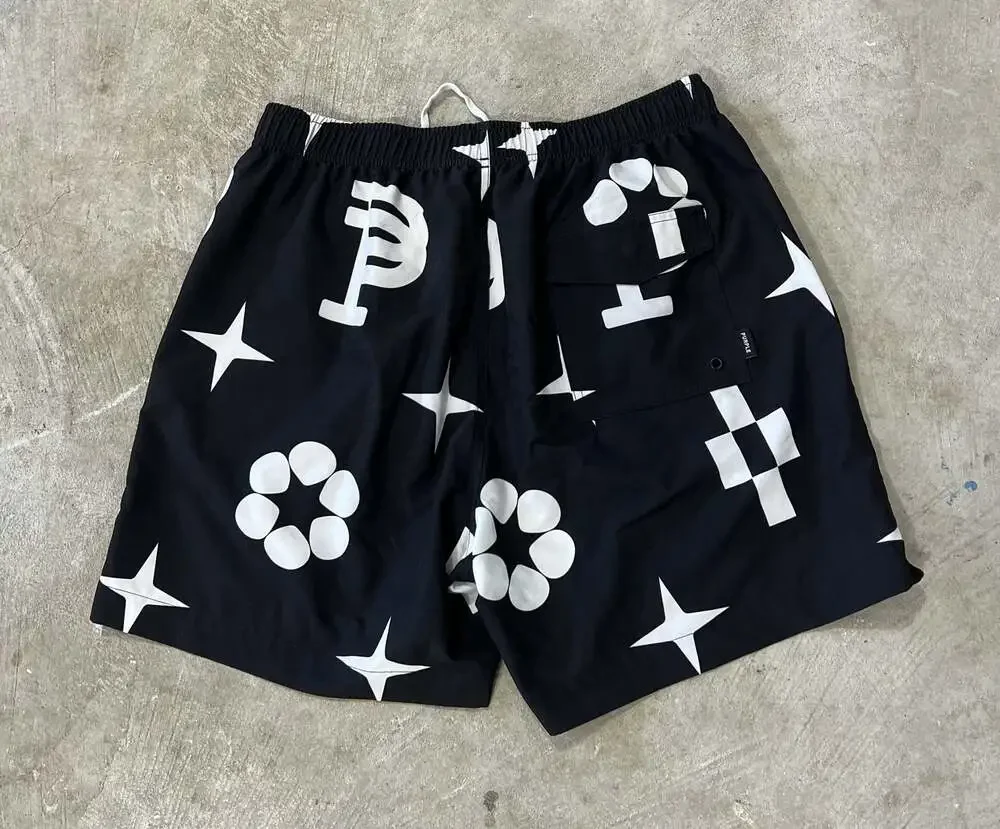 Purple Brand Monogram Swim Trunks Black White Logo Print XL Shorts